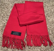 Cashme Scarf Solid Red Fringe Made In Italy Acrylic 51”x12”