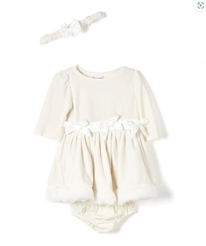 NWT Nannette Baby Girls White Velour Dress & Headband Christmas Set 24 M