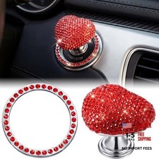 2 Pcs Bling Push to Start Button Cover Rhinestone Car Engine Start Ring, Red