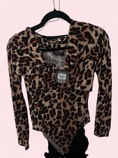 Jolie  Joy Women's Leopard Animal Print Long Sleeve Bodysuit Size S