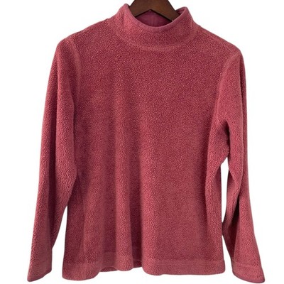Vintage 90s LL Bean Mock Neck Pullover Sweater M Mauve Pink Sherpa Teddy Fleece
