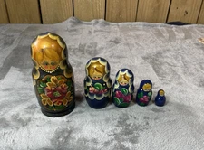 Vintage 5 Piece Russian Wooden Hand Painted Russian Nesting Dolls !!