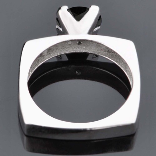 925 Sterling Silver 1.55 Carat Round Shape 100% Natural Jet Black Diamond Ring - Picture 6 of 8