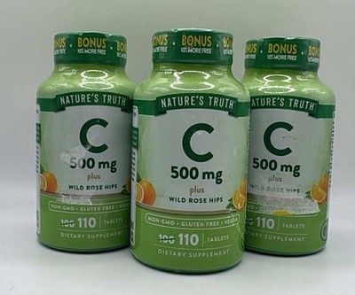 3PK Nature's Truth C Plus Wild Rose Hips 500mg ~ 110 tablets each ~ EXP  6/27