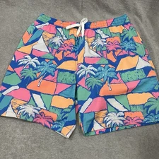 Chubbies Shorts Mens Large Lined Colorful Palm tree Swim Trunks 7’’ Stretch