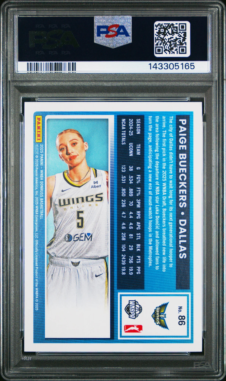 2025 Panini Donruss WNBA Paige Bueckers #86 PSA 10 view 2