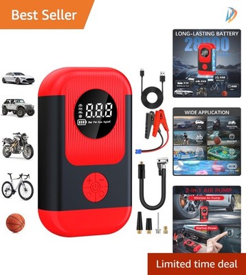 High Precision Tire Inflator & Multi-Function Jump Starter with LED Flashlight