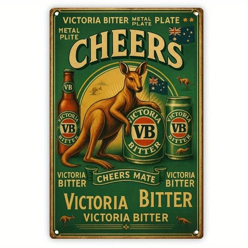 Vintage Victoria Bitter Beer Tin Metal Signs Home Décor 8x12 Wall Art with K