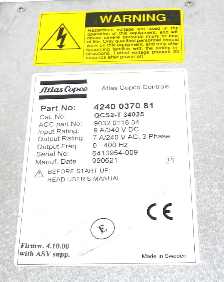 MÓDULO SERVO CONTROL ATLAS COPCO 4240 0370 81 QCS2-T 340 25 ACC P/N: 9032011834 Foto 4 de 4