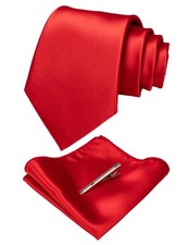 Men's Solid Color Formal Necktie Pocket Square and Tie Clip Set for Suits