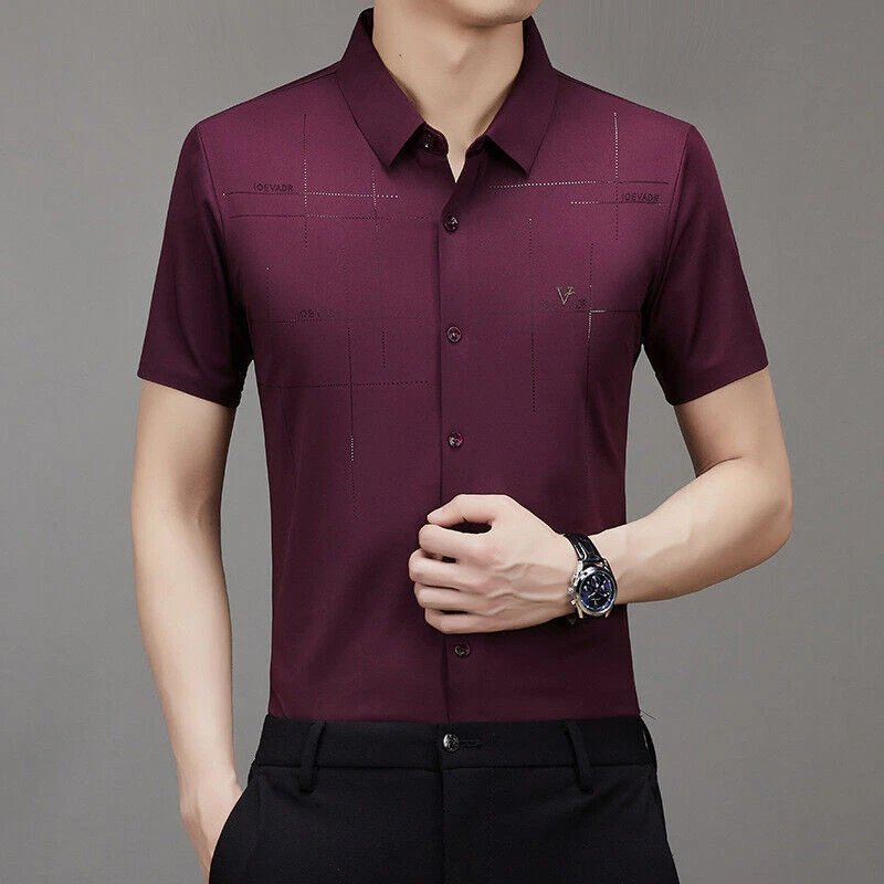 Men Anti-Wrinkle Ice Silk Quick-Drying Short Sleeve Stretch Business Work Shirt Men Anti-Wrinkle Ice Silk Quick-Drying Short Sleeve Stretch Business Work Shirt