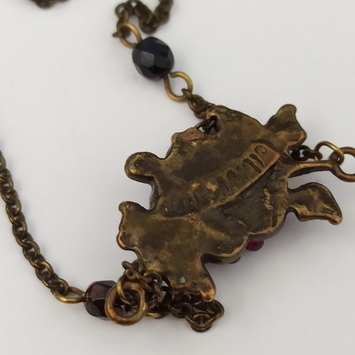 Michal Negrin Necklace Red Flower Lace Leaves Crystals Bead Early Vintage Dainty - Picture 9 of 13