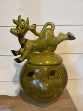 Vintage Dorrane Cow Jump Over The Moon Cookie Jar CA Pottery  FLAW 