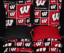 CORNHOLE BEAN BAGS made w University of Wisconsin BADGERS fabric ALL WEATHER