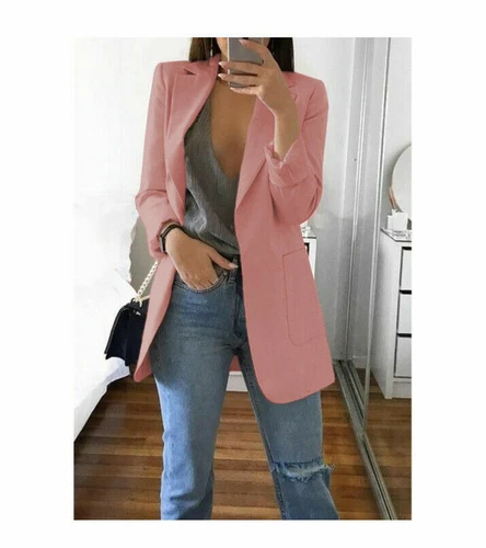 New Longline Blazer Women Suit Slim Ladie Coat Formal Jacket Slim Plus Size 6-22 - Picture 16 of 44