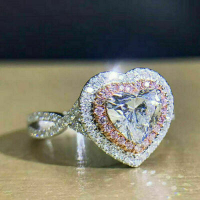 2.80CT Heart Cut Moissanite 14k White Gold 2 Tone Engagement Ring Size 6