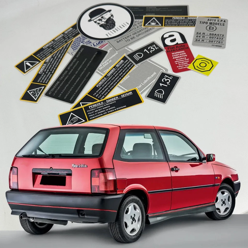 Etiquetas adhesivas del motor Fiat Tipo Sedicivalvole restauración precaución Foto 3 de 4