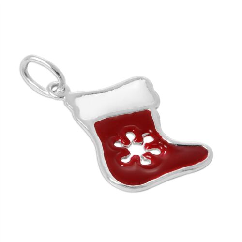Sterling Silver Enamelled Red Christmas Stocking Charm Xmas Presents Festive - 第 1/8 張圖片