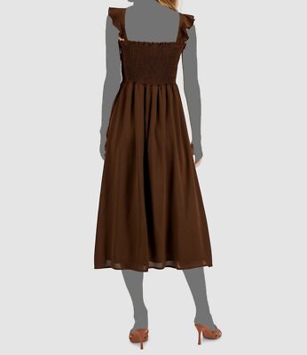 INC Women's Smocked Ruffled Dress, Created for Macy's - Matter Brown - Size 2 INC Women's Smocked Ruffled Dress, Created for Macy's - Matter Brown - Size 2