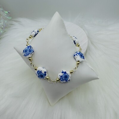 Blue & White Porcelain Heart Bead Bracelet