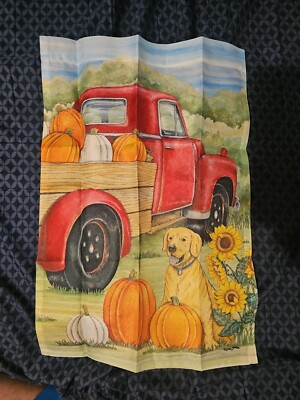 Yard Flag Fall Thanksgiving Harvest Pumpkins Dog Golden Retriever Truck Fabric