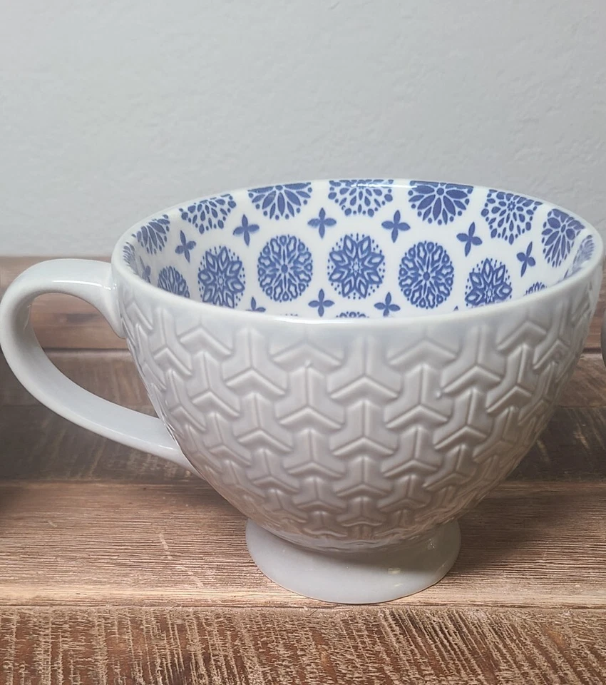 4 фирменные керамические кофейные кружки с тиснением на ножках 14 унций 3 геометрических узора - Изображение 3 из 4