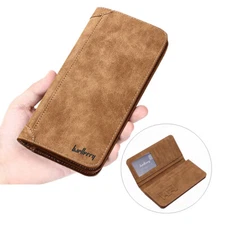 Men's Leather Long Wallet Bifold ID Card Holder Purse Checkbook Clutch Billfold