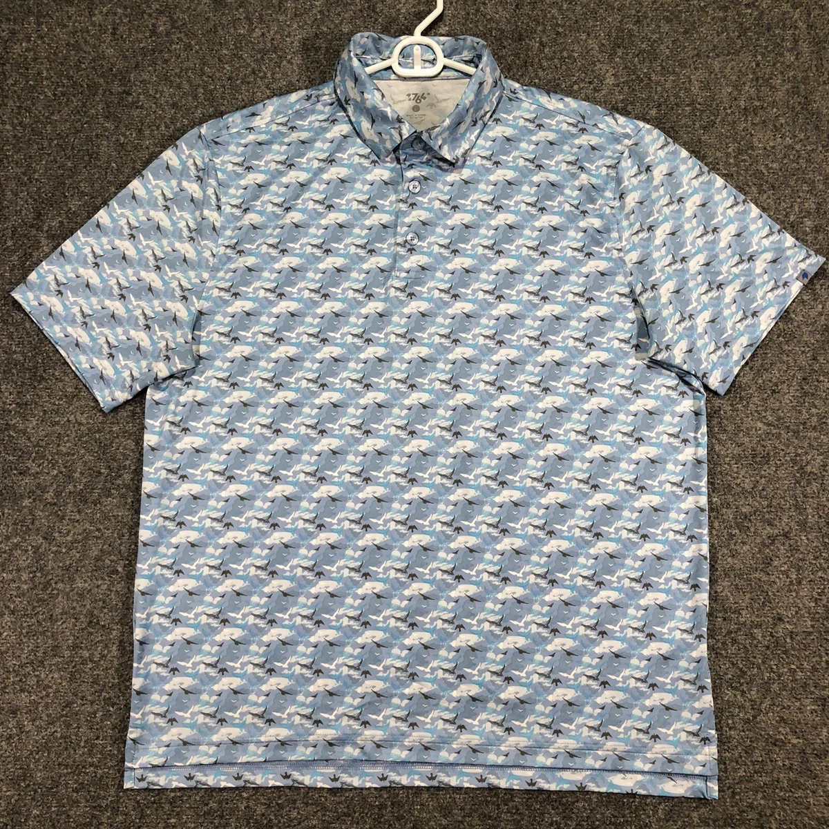 1764 Golf Polo Shirt Mens L Large Blue Hawks Polyester Spandex Short Sleeve