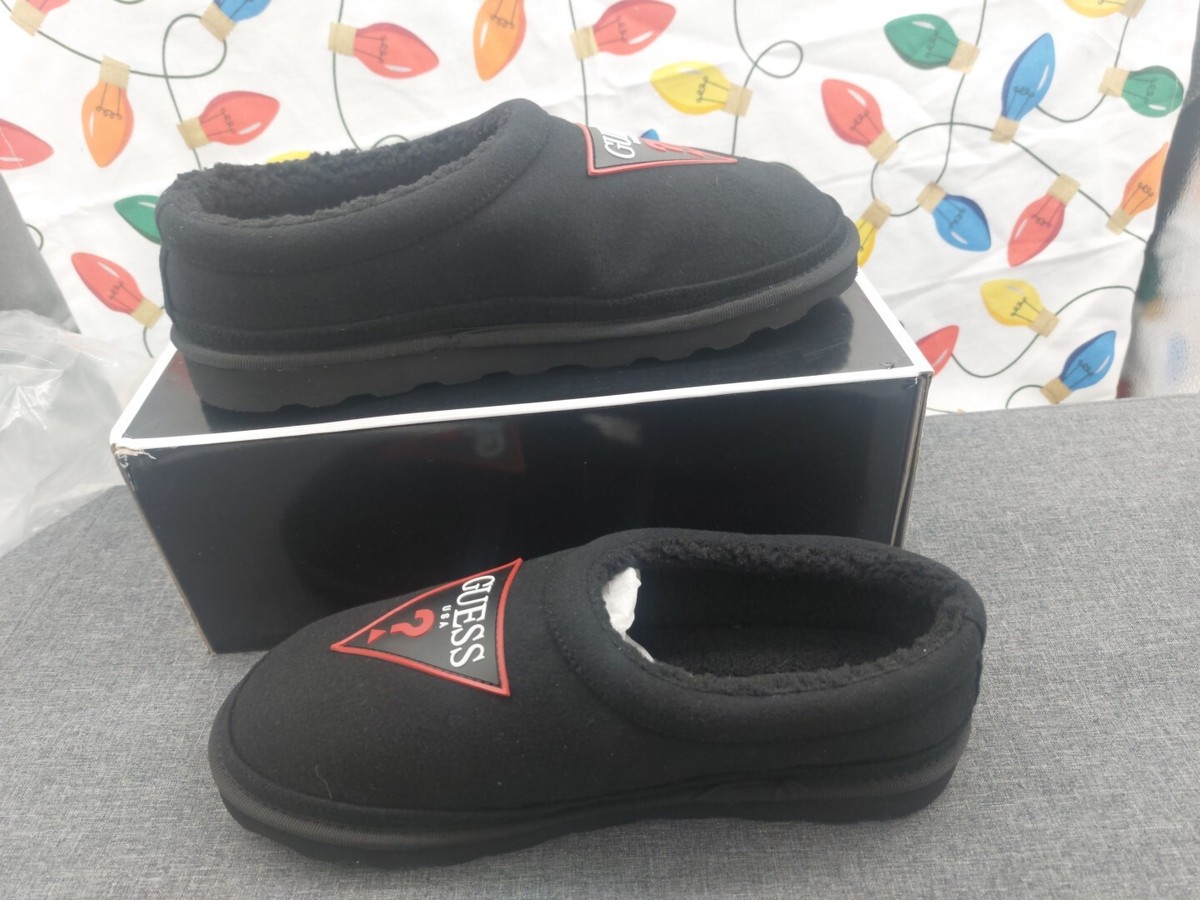 GUESS Wylie Slippers Mens Soft Plush Black Casual House Shoes Size