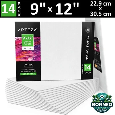 ARTEZA Blank Canvas for Painting Artist Boards 9x12 | 14 Pack Pre-Primed 100% Cotton