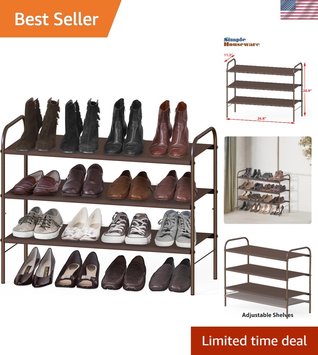 Space-Saving 3-Tier Shoe Organizer Holds 30 lbs - Customizable Design-image