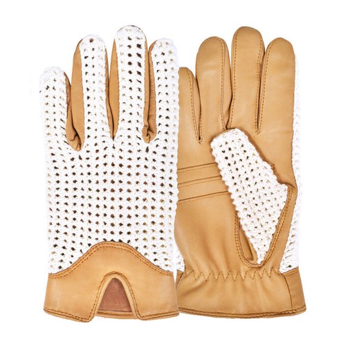 LEATHER CLASSIC ENGLISH HAND KNITTED CROCHET SLIM FIT DRIVING GLOVES CHAUFFEUR - Picture 2 of 3