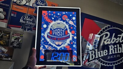 PABST BLUE RIBBON LED BEER SIGN MAN CAVE CLOCK PBR ROBOT SPACE ALIENS ROCKET NEW