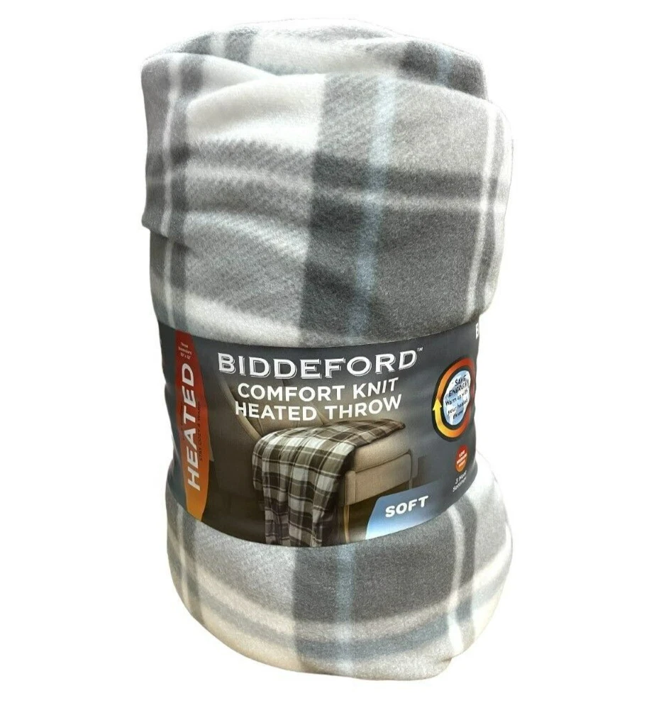 Biddeford Comfort Knit Heated Throw 50u0026#034;X62u0026#034;, 10HR Auto Shutoff, 3  Heat Settings | eBay