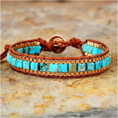 Natural Turquoise Jasper Leather Braided Wrap Bracelet for Protection  Healing Australia