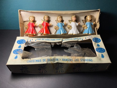 Shiny Brite Set of 5 De Luxe Hand Painted Singing Angels Hanging/Standing