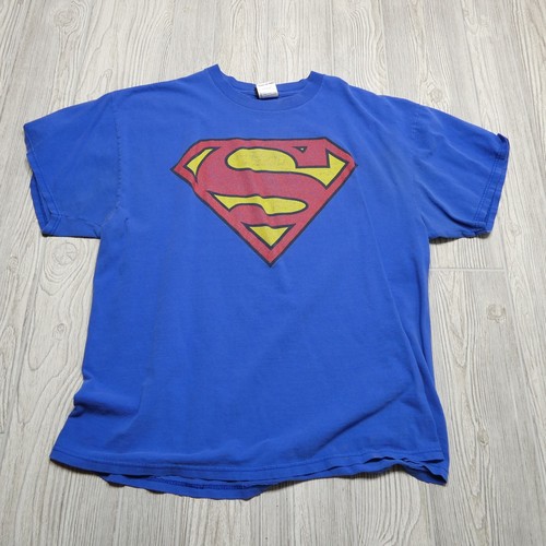 VINTAGE Superman Shirt Adult XL Warner Bros Delta Pro Weight Classic Logo Blue