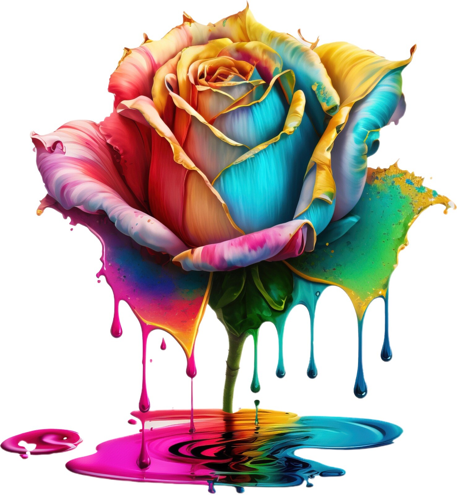 Rose Sticker Rainbow Colorful Vibrant Dripping Art Paint Love Flower (4