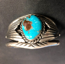 Womens/Mens Southwestern Style Turquoise Silver Cuff Bracelet