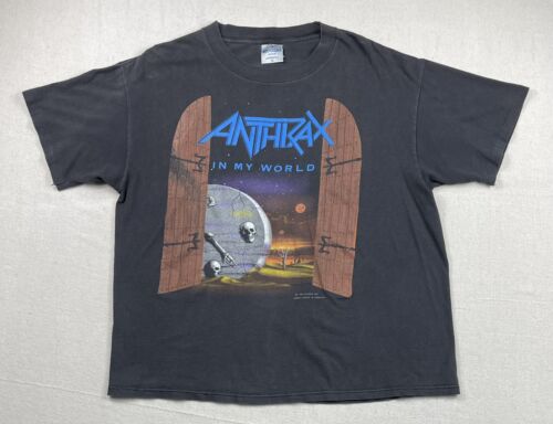Vintage Anthrax T-shirt XL 1990 Brockum In My World Punk Rock Metal Grunge Skater - Zdjęcie 1 z 8