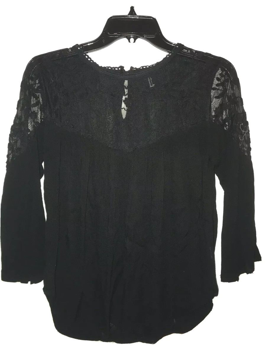 Forever 21 Sz S Black Lace Trimmed Top | eBay