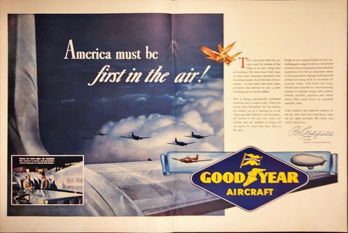 Pubblicità stampa Goodyear Aircraft Nation Must be Mistress of the Skies B-26 seconda guerra mondiale 1942