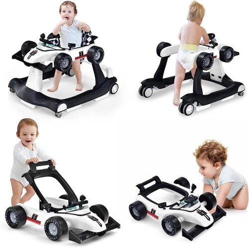4 en 1 forme de voiture aide à l'apprentissage de la marche pliable bébé aide à l'apprentissage de la marche poussette d'apprentissage de la marche avec musique - Photo 2/66