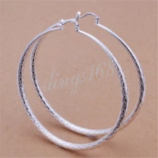 Real 18K White Gold Filled FishScale 2.75 inch Large Round Hoop Earrings Jewelry