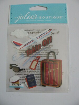 Jolee's TAKING OFF Travel Plane Suitcase Passport Coffee Sunglasses Cloud 7 Pcs
