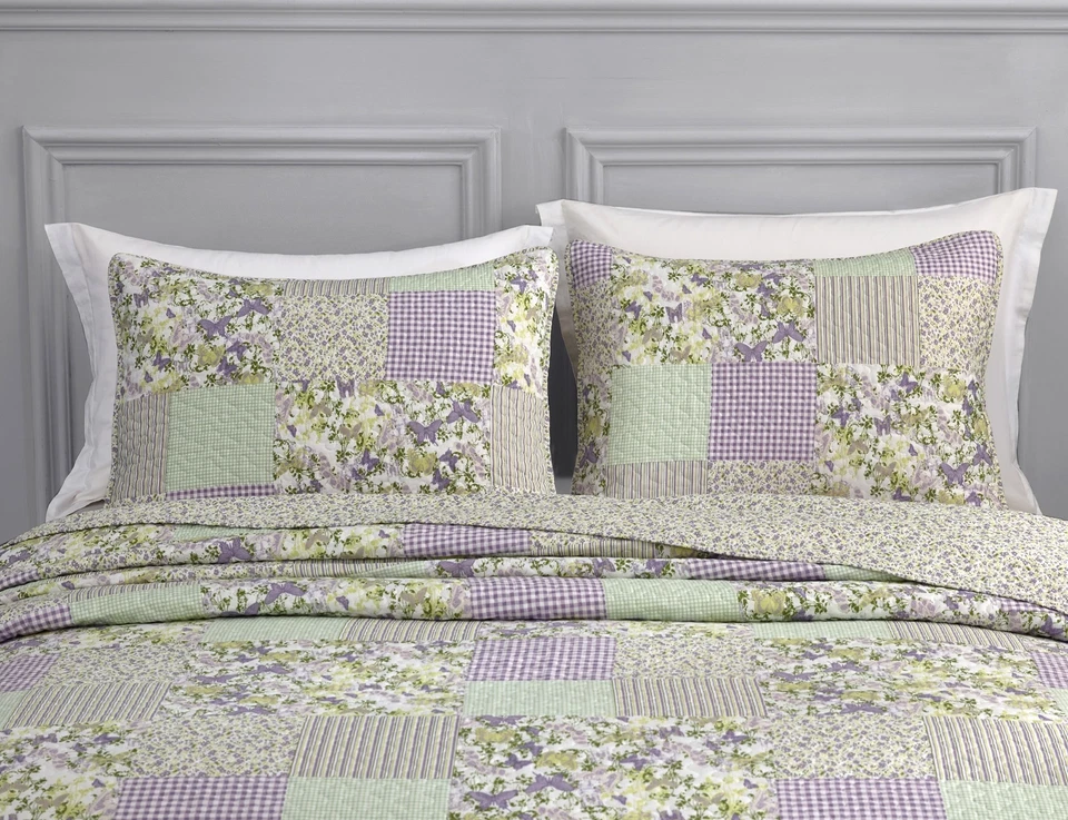 Pre-Washed Butterfly Floral Quilt Set Printed Patchwork Bedspread Coverlet Set - Image 3 of 4