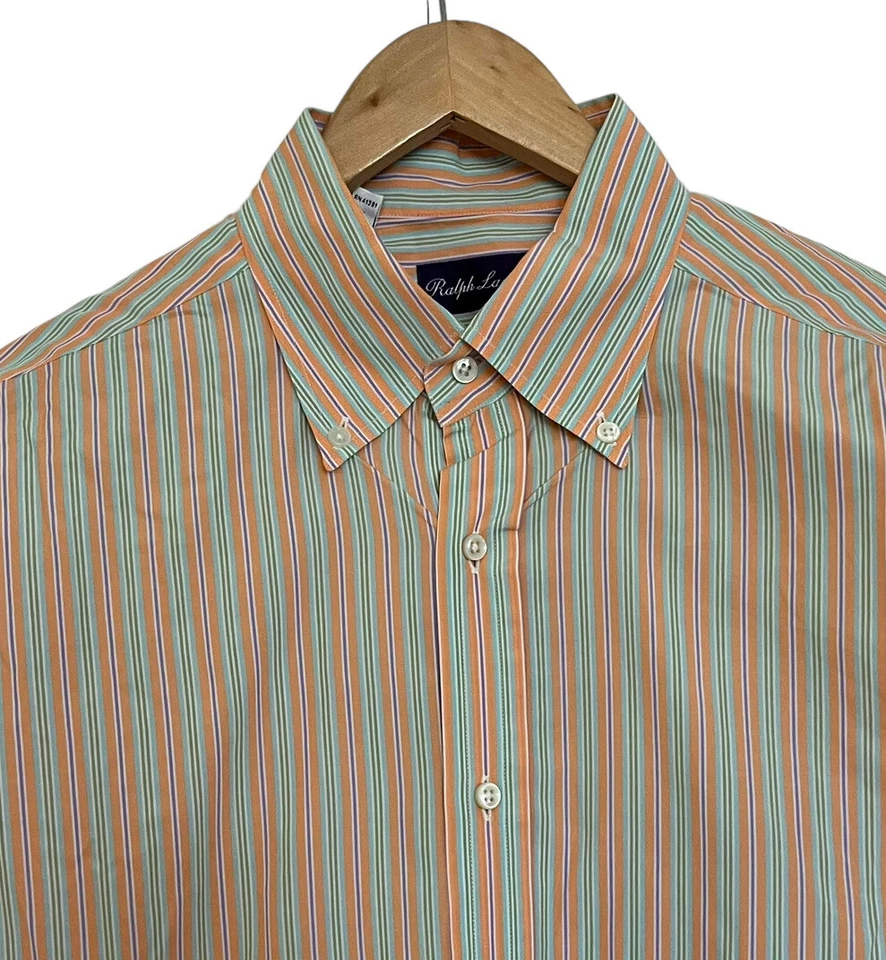 Camisa de vestir Ralph Lauren etiqueta púrpura para hombre con botones naranja a rayas Italia talla L Foto 2 de 4