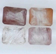 LIGHT ROSE RUTILATED QUARTZ 9x7 MM EMERALD CUT ALL NATURAL SOLD PER STONE F-500