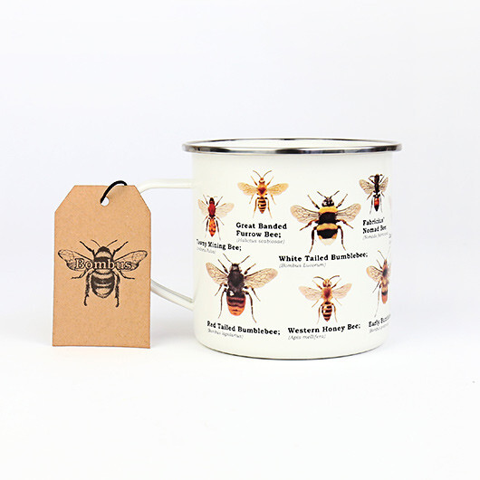 Bee Mug Enamel Garden Animal Insect Novelty Breakfast Hot Drink Tea Coffee Mug