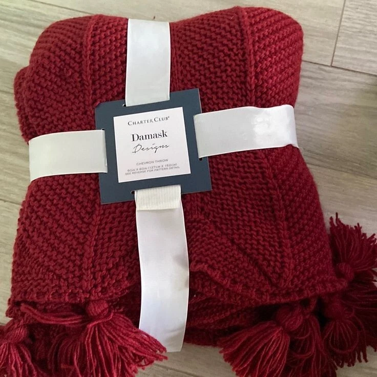 Charter Club Damask Design Chevron Throw, 50" x 60" RED - Image 2 of 2